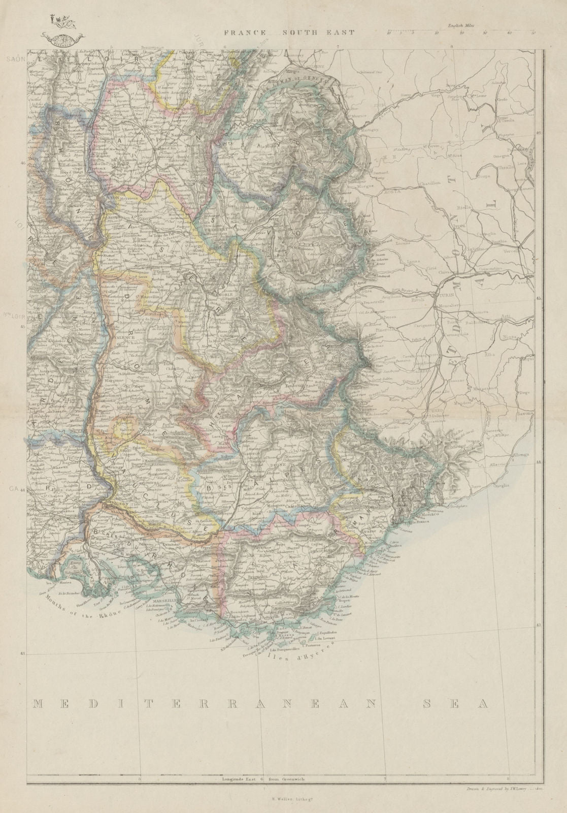 FRANCE SOUTH EAST. Upon annexation of Savoie & Comte de Nice. JW LOWRY 1862 map